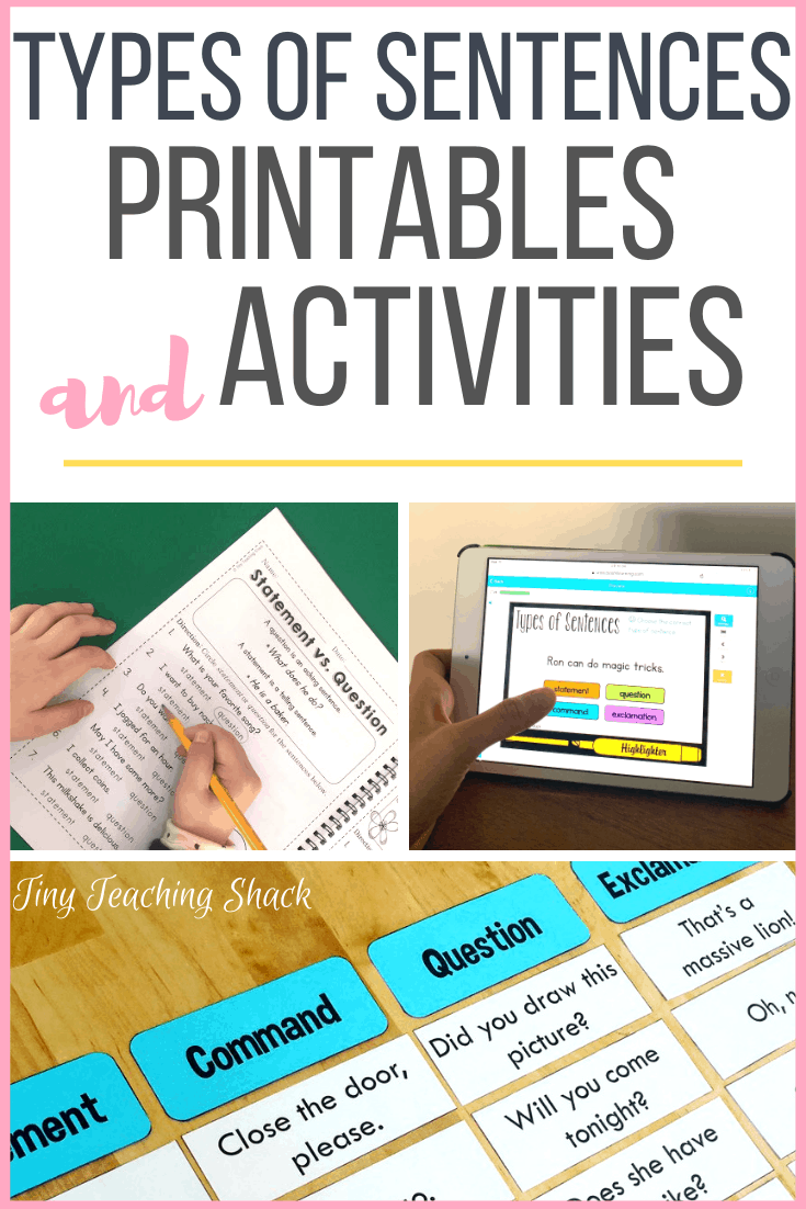 types of sentences printables and activities for first and second grade