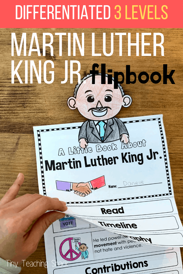 martin luther king flipbook writing activity for first grade, second grade, and third grade