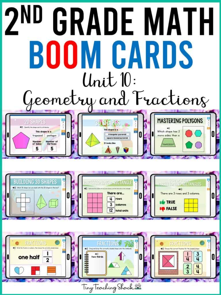 second grade math geometry and fractions boom cards