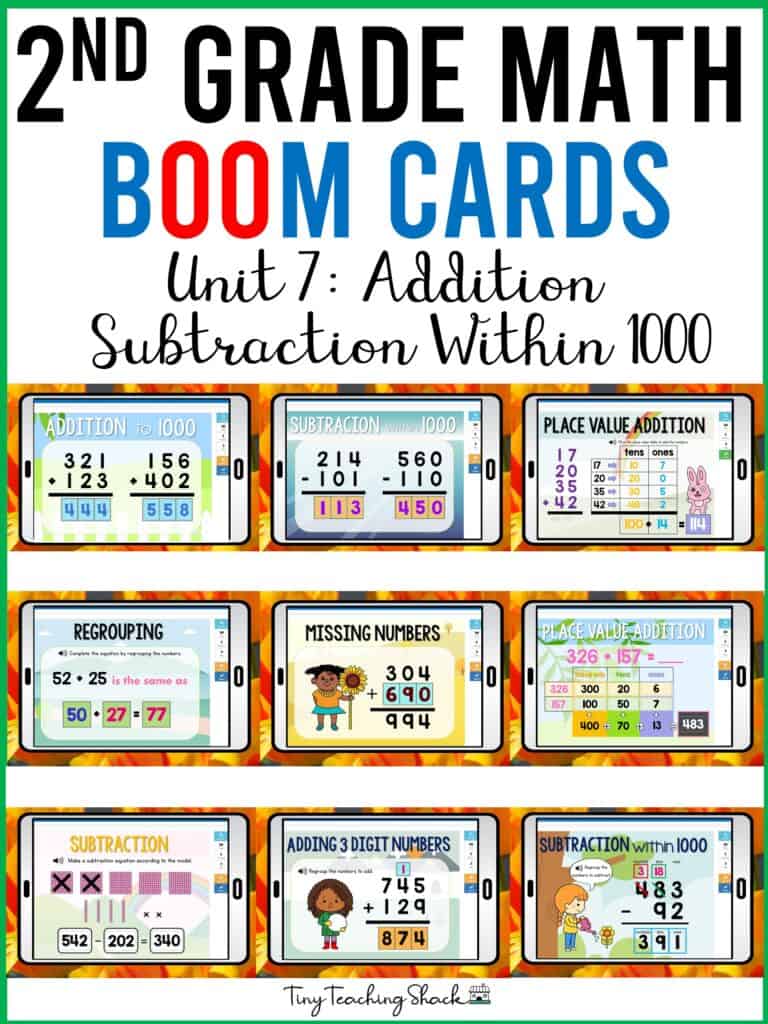 second grade math addition and subtraction within 1000 boom cards