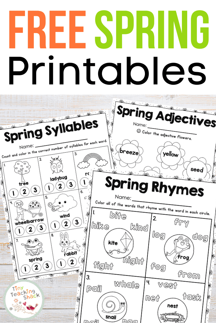 spring free printables- adjectives, syllables, rhymes