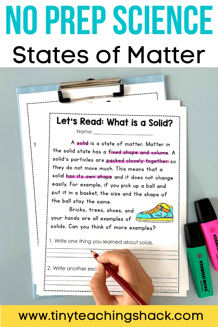 states of matter reading comprehension worksheets