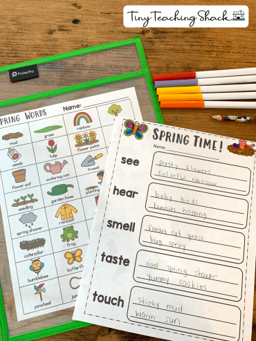 spring five senses descriptive writing first and second grade