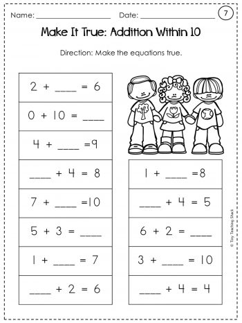 First Grade Math:
Unknown Numbers Worksheets